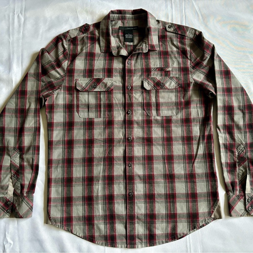 Calvin Klein Jeans Men’s Plaid Button-Up Shirt Size M Long Sleeve Casual